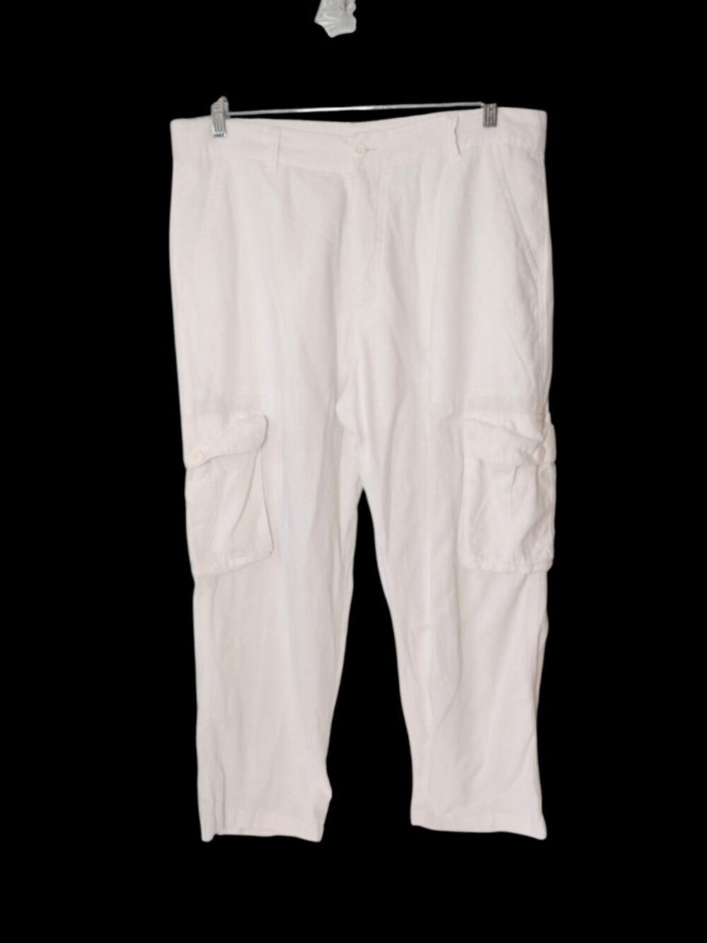 Trust Men's Flat Front Linen Cargo Pants 40 x 30 White Beachy Travel High Waist